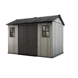 Casita en gris efecto madera pintable duotech 2 puertas y 2 ventanas 350x229xh.254 cm