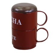 Puf redondo de metal rojo con tazas 44 x 30 x h50 cm