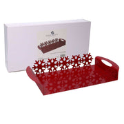 Bandeja rectangular de metal rojo copo de nieve cm41x20h6,5