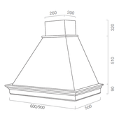 Campana extractora MARY de acero inoxidable blanco y estructura de madera color tabaco 90 cm