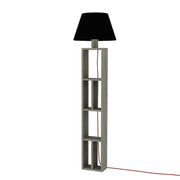 Lámpara de pie de madera con estantería y pantalla negra 45x45x163,5 cm