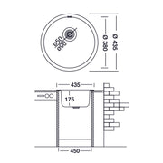 Fregadero de cocina empotrado de acero inoxidable diam. 43,5 cm