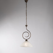 Araña de hierro marrón dorado una luz Pantalla de cristal blanco 32x h53 cm