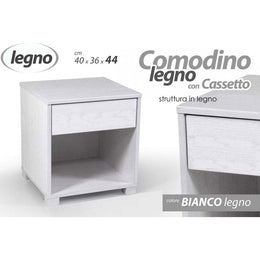 Mesa de noche de dormitorio blanco 40 x 36 x 44 h con compartimento y cajón
