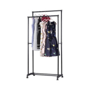 Percha doble negra con ruedas portátiles 78,5 x 41 x 165 h