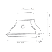 Campana extractora HERMITAGE en acero inoxidable y estructura de madera de 120 cm.