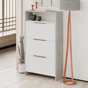 Zapatero Kaju con 3 puertas plegables blancas y estructura efecto mármol gris