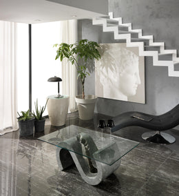 Mesa de centro con tapa de cristal templado transparente 120x70x36h cm