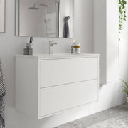 Mueble de baño suspendido Mango80 blanco mate con lavabo 2 cajones 80x45x54h