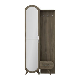 Entrada nogal con puerta espejo y cajón Kerry 80x35xh.180 cm