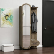 Entrada nogal con puerta espejo y cajón Kerry 80x35xh.180 cm