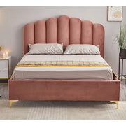Cama Matrimonial con Almacenamiento Artu Rosa Cabecera con Detalles en Relieve Incluye Base 160x190 cm