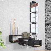 Mueble recibidor dorado antracita suspendido con espejo