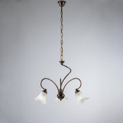 Araña de salón de hierro Pantallas de lámpara de oro marrón Vidrio blanco 50x h46 cm