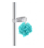 Gancho transparente para barras o columnas de ducha.