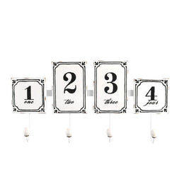Percha metalica 4 plazas blanca con numeros cm46x23x6,5