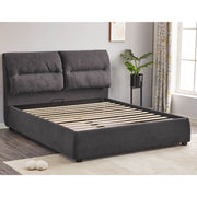 Cama Matrimonial con Almacenamiento Safira, Tela Gris Oscuro, 173x214,5x112 cm