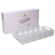 Bandeja rectangular de metal blanco copo de nieve cm41x20h6,5