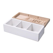 Caja de té de madera blanca rectangular 3 compartimentos cm24x10h7