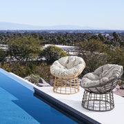 Sillón de exterior en fibra natural gris con cojín MOLLY diámetro 69x92x h78 cm