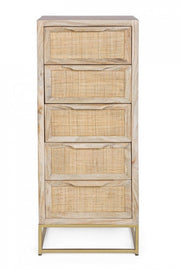 Cómoda de 5 cajones en madera natural de estilo vintage