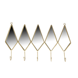 Percha de metal 5 plazas con espejo dorado cm45,5x26,5x5