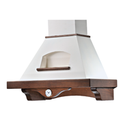 Campana de cocina rústica AIDA blanca con estructura de madera color tabaco y reloj de 90 cm