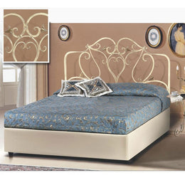 Cama doble con cabeza de hierro y recipiente de marfil 172x202xh.140 cm
