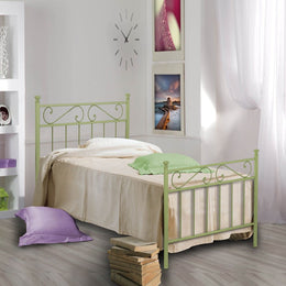 Cama individual de hierro con reposapiés Verde TEVERE 92x208x h117 cm