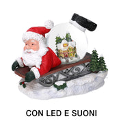 Trineo de Papá Noel bola de cristal led de resina con música cm19,5x12,5h18