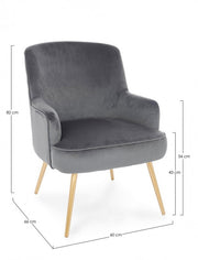 Sillón Clelia gris efecto terciopelo dorado