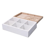 Caja de té de madera blanca rectangular 6 compartimentos cm24x16h7