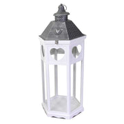Farol madera metal blanco plata hexagonal 1-3 cm41x35,5h98