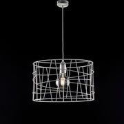 Araña colgante industrial en hierro blanco plateado una luz 41x h29 cm