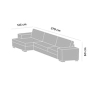 Sofá con península reversible en madera y tejido Tortora GINEPRO 279x123x h60 cm