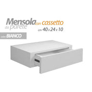 Estante de pared blanco con cajón oculto 40 x 24 x 10 H CM