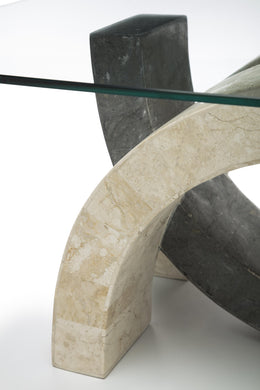 Mesa de centro con tapa de cristal templado y patas beige/gris 120x70x41h cm