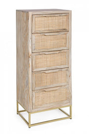 Cómoda de 5 cajones en madera natural de estilo vintage