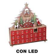 Árbol rojo led calendario de madera cm31x8h34,5