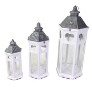 Farol madera metal blanco plata hexagonal 1-3 cm41x35,5h98