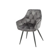 Silla Senna en Terciopelo Gris Oscuro con Estructura de Metal Negro Estilo Moderno