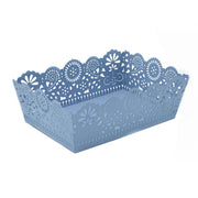 Bandeja de metal azul con varias decoraciones cm22x15h7.5/8