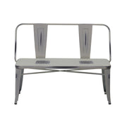Banco de hierro con respaldo blanco envejecido 111 x 51 xh 82,5 cm