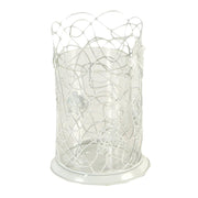 Portavelas grande de metal blanco con mariposas cm13x13h20