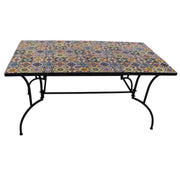 Mesa metálica para exterior 150 x 80 cm. con decoración de flores de mosaico