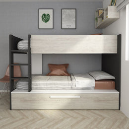 Dormitorio con litera con cama nido en blanco desgastado y antracita reversible