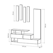 Muebles de entrada de tortora y nogal con espejo Ramda 137x35xh.154 cm