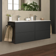 Mango120 Mueble de baño suspendido negro mate con doble lavabo 4 cajones 120x45x54h