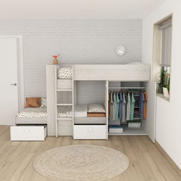 Dormitorio 1266 con litera con dos cajones y armario vintage blanco