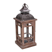 Farol cuadrado bronce metal madera nogal cm16,5x16,5h41,5
